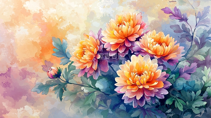 高清大图下载【趣麦麦图】水彩菊花