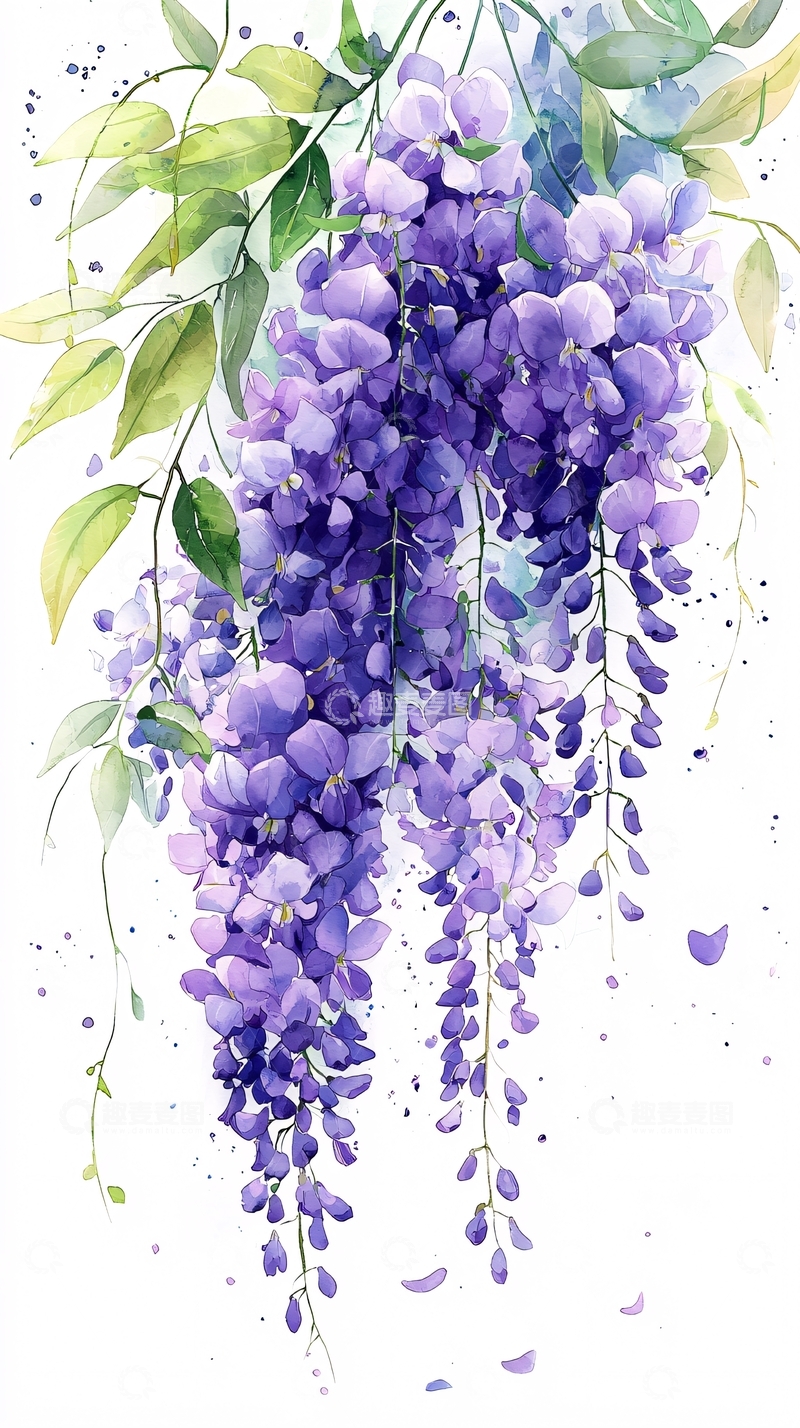 高清大图下载【趣麦麦图】水彩画紫藤花