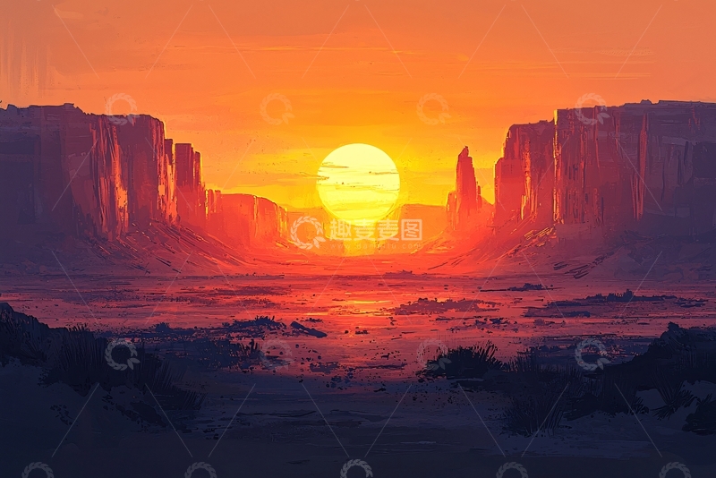 高清大图下载【趣麦麦图】峡谷日落景观