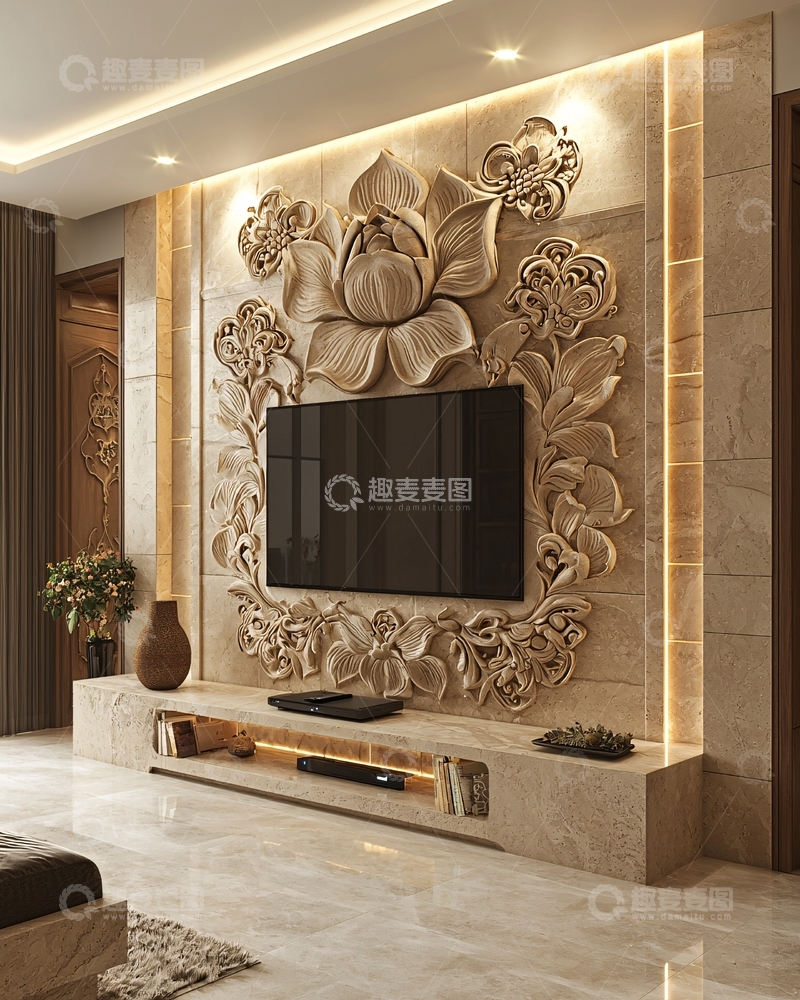 高清大图下载【趣麦麦图】电视背景墙花纹