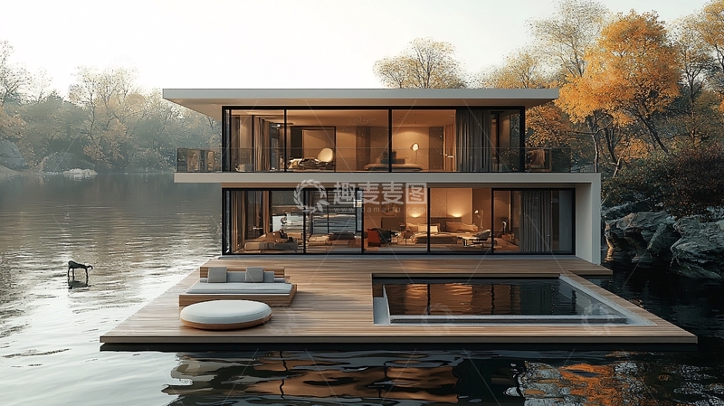 高清大图下载【趣麦麦图】湖边现代别墅