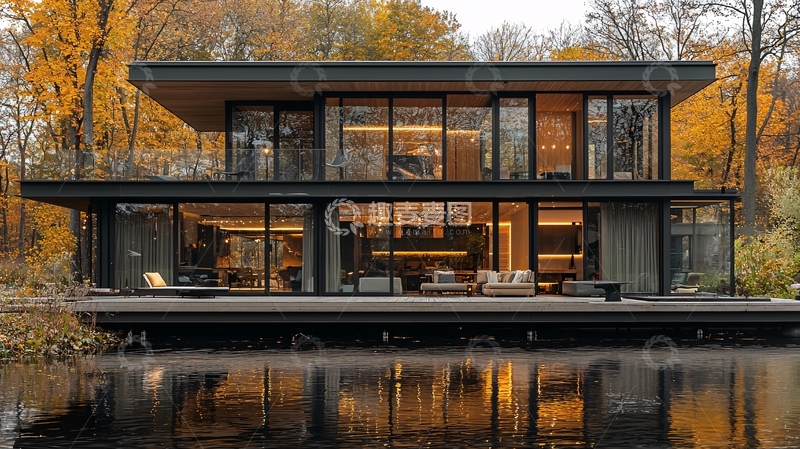 高清大图下载【趣麦麦图】现代简约湖景别墅