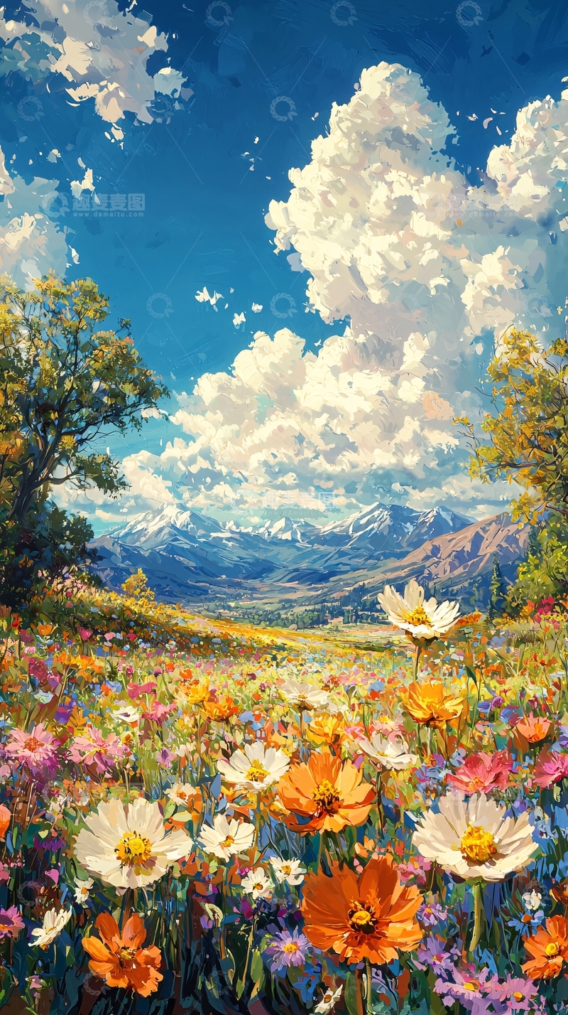 高清大图下载【趣麦麦图】阳光明媚的花海山景