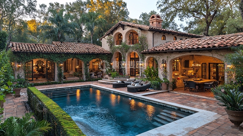高清大图下载【趣麦麦图】豪华别墅泳池庭院