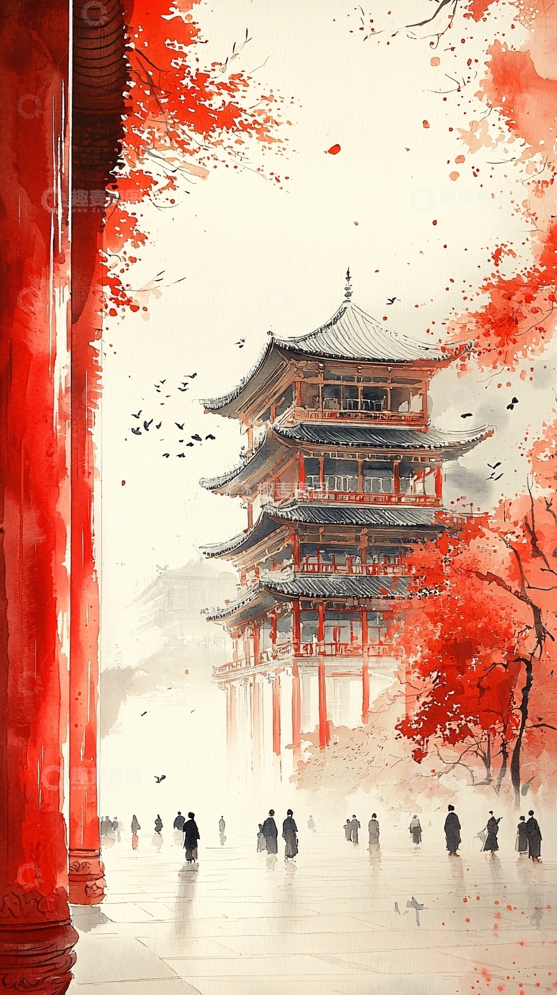 高清大图下载【趣麦麦图】水墨画古风建筑