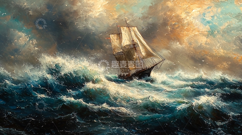 高清大图下载【趣麦麦图】暴风雨中的帆船