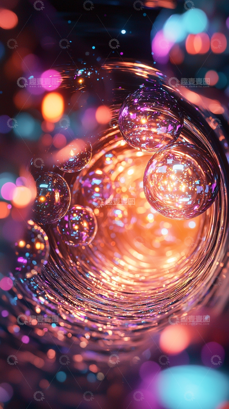 高清大图下载【趣麦麦图】光影流动的彩色泡泡
