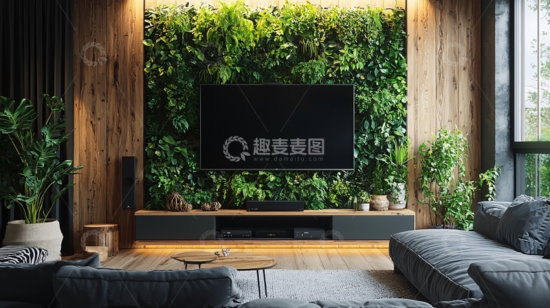 高清大图下载【趣麦麦图】绿植墙电视背景墙