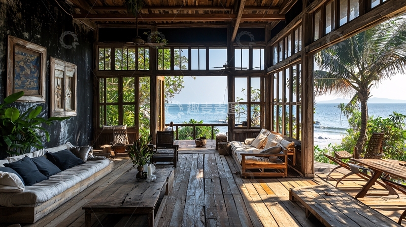 高清大图下载【趣麦麦图】海边木屋客厅景观