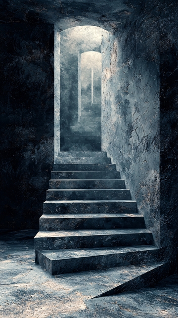 黑暗地下室石阶通往光明
