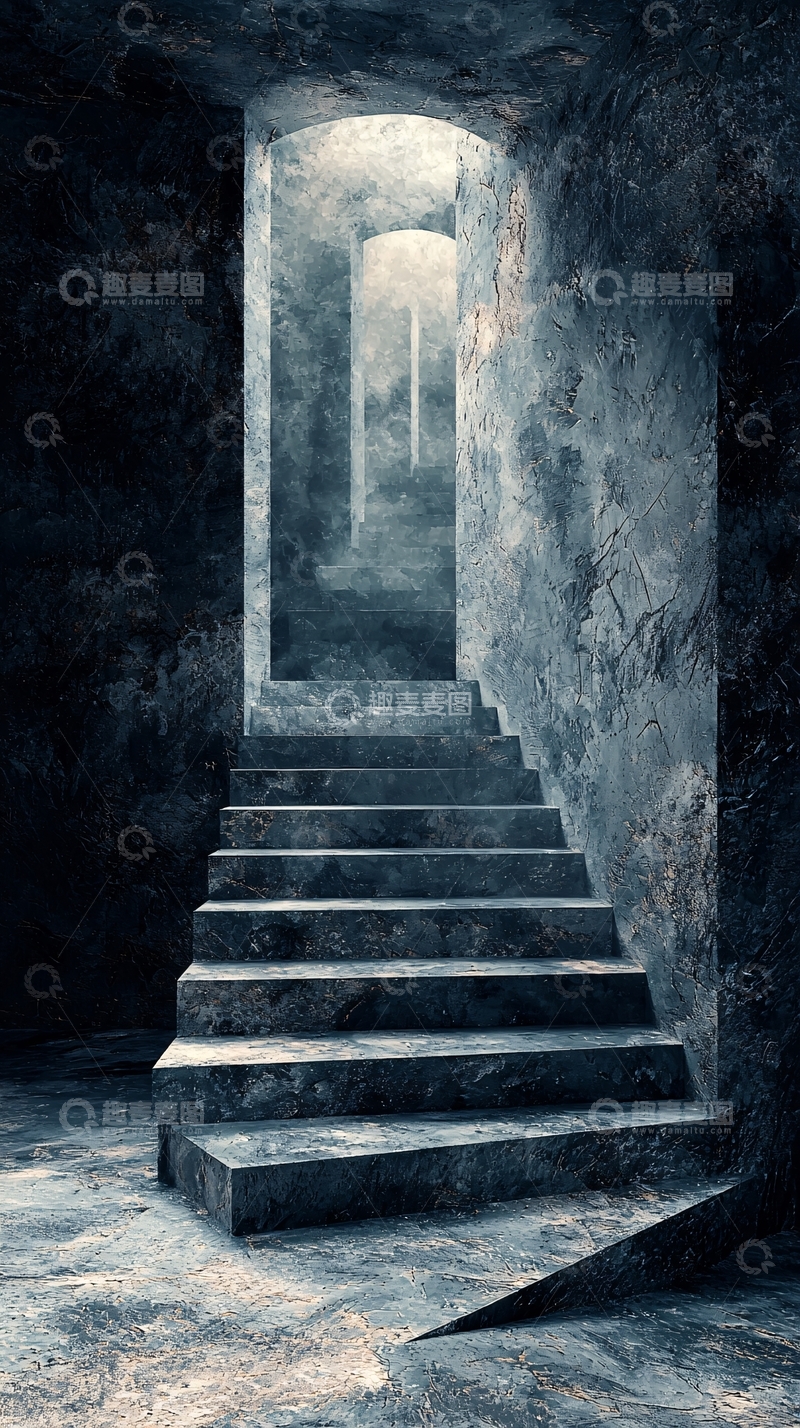 高清大图下载【趣麦麦图】黑暗地下室石阶通往光明