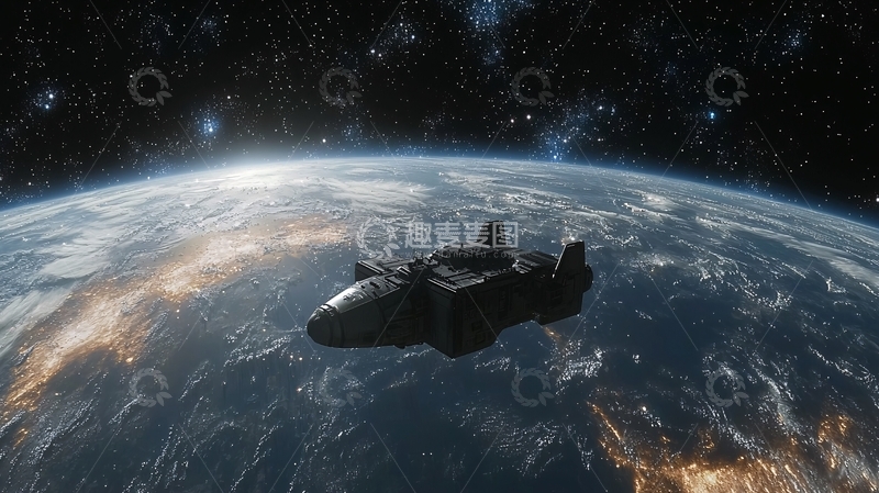高清大图下载【趣麦麦图】宇宙飞船环绕地球