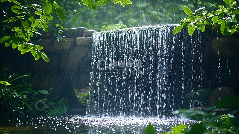 高清大图下载【趣麦麦图】雨后森林瀑布景观