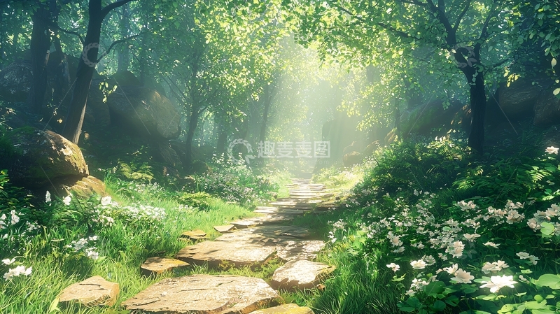 高清大图下载【趣麦麦图】阳光森林小路