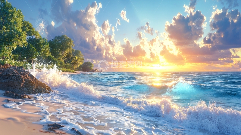 高清大图下载【趣麦麦图】海滩日落高清壁纸