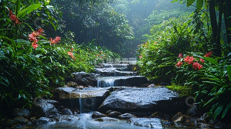 高清大图下载【趣麦麦图】雨后森林小溪流水