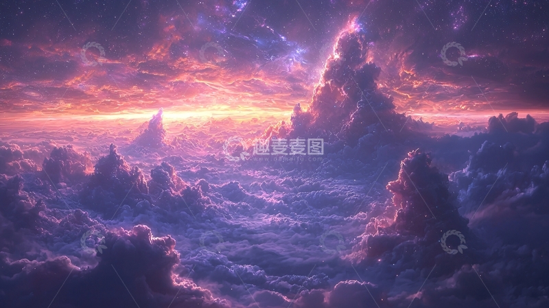 高清大图下载【趣麦麦图】梦幻紫粉色云海日落