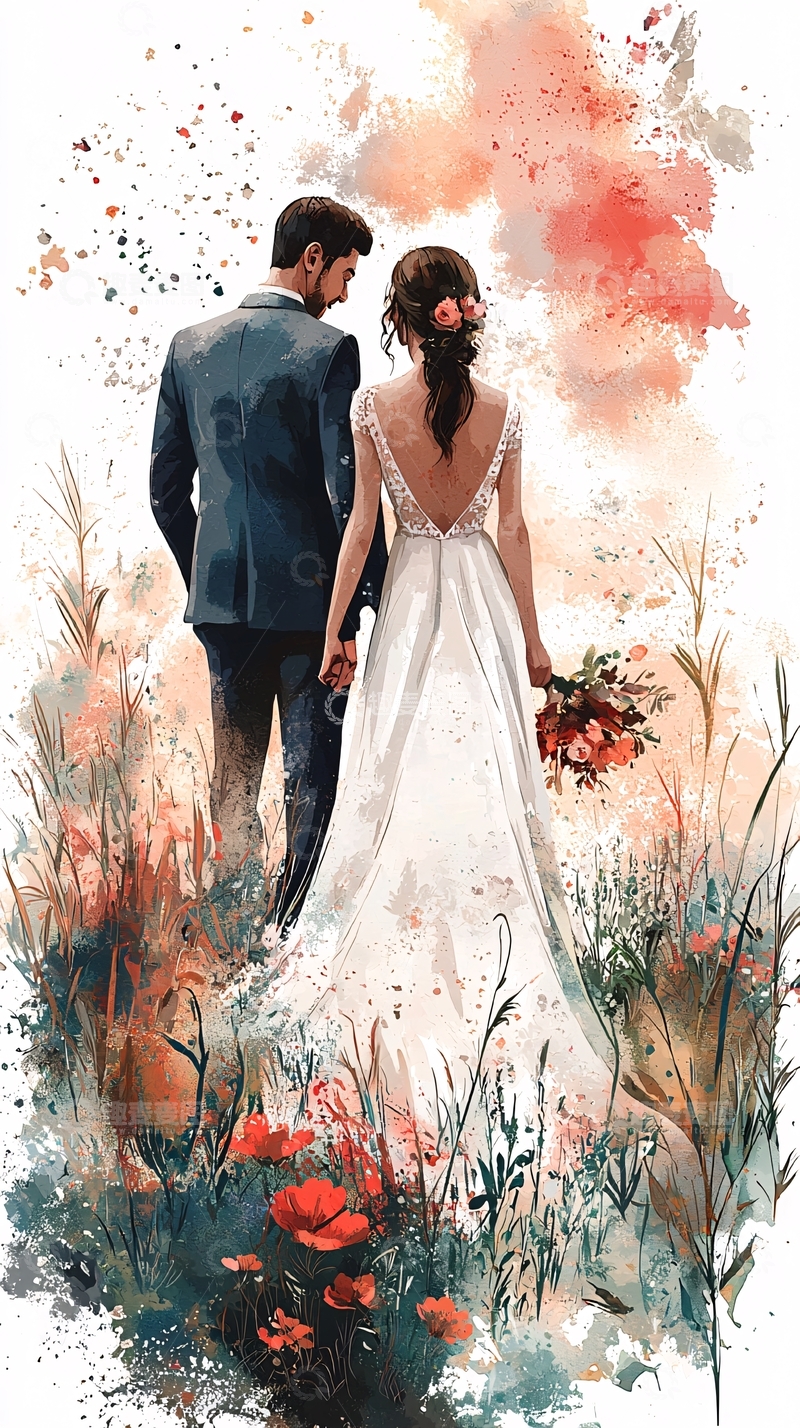 高清大图下载【趣麦麦图】水彩婚纱照