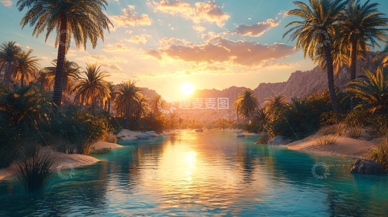 高清大图下载【趣麦麦图】热带绿洲的日落美景
