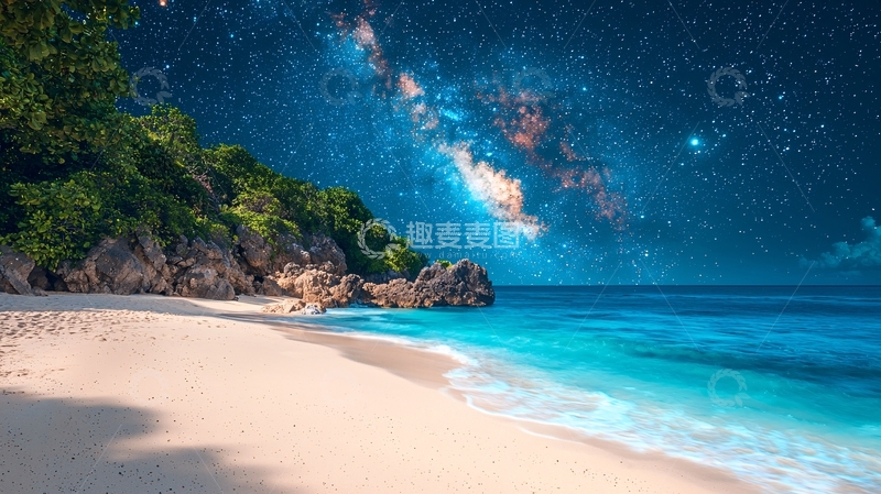 高清大图下载【趣麦麦图】星空下的海滩