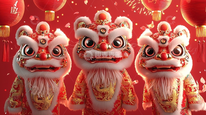 高清大图下载【趣麦麦图】新年舞狮卡通形象