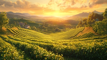 夕阳下的茶园美景