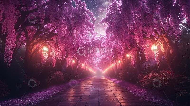 高清大图下载【趣麦麦图】梦幻紫藤花道