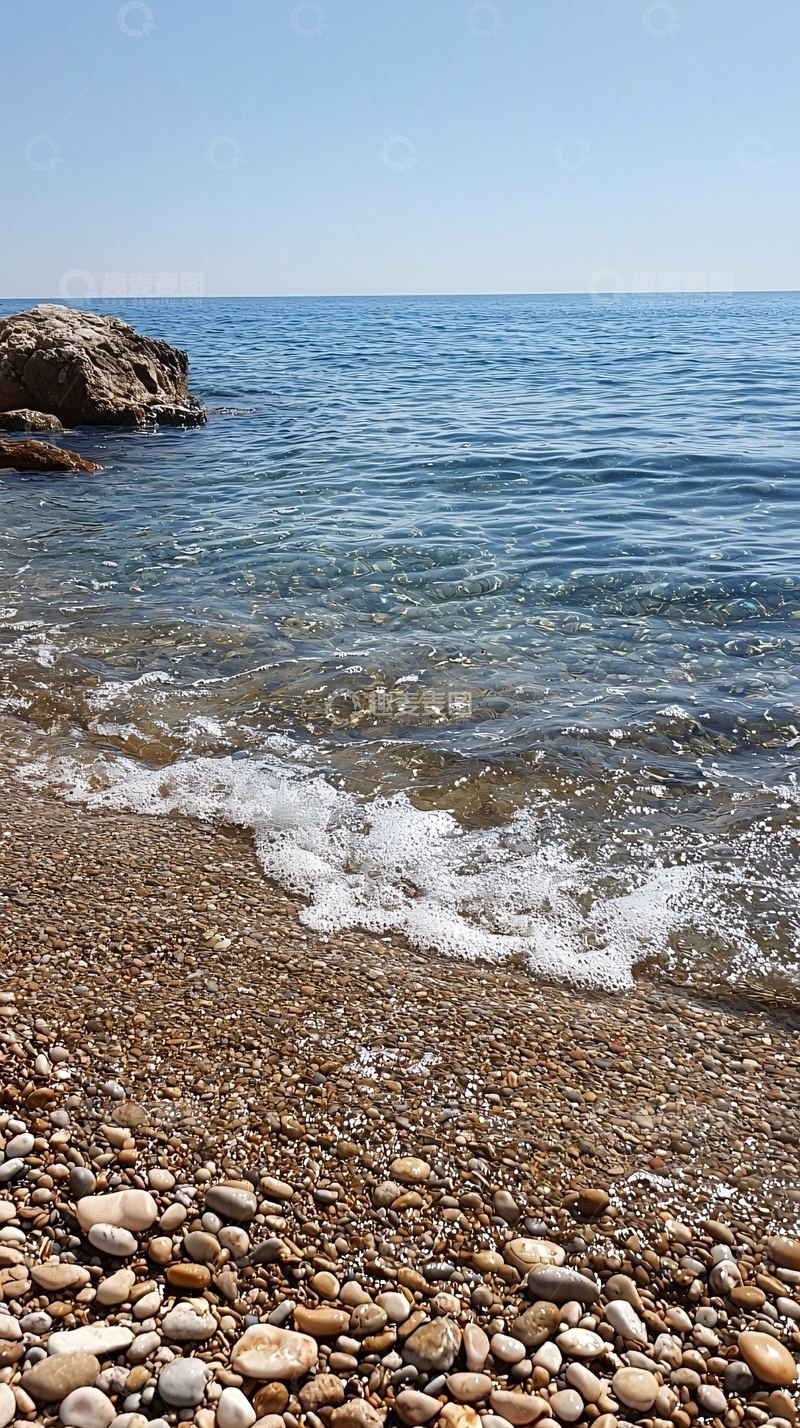 高清大图下载【趣麦麦图】海滩上的鹅卵石和海浪