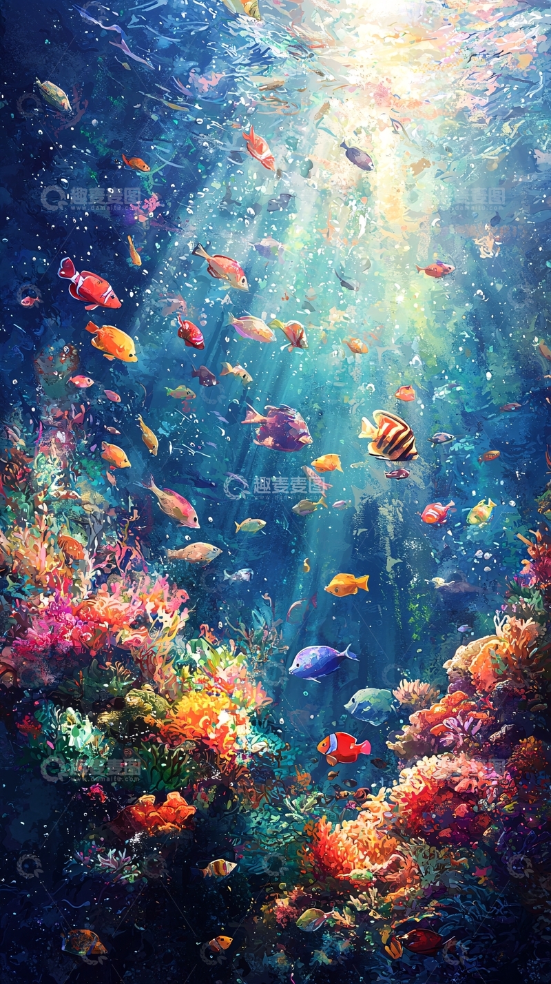 高清大图下载【趣麦麦图】梦幻海底珊瑚鱼群