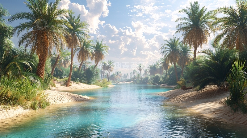 高清大图下载【趣麦麦图】阳光沙滩棕榈树绿洲