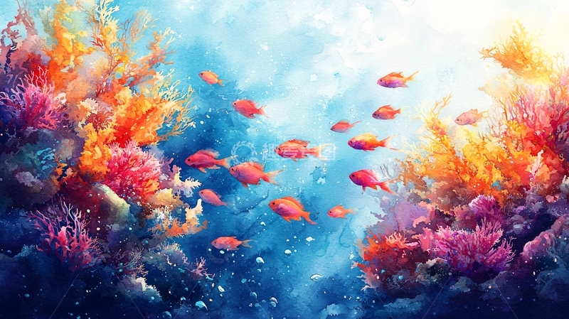高清大图下载【趣麦麦图】色彩斑斓的珊瑚礁鱼群