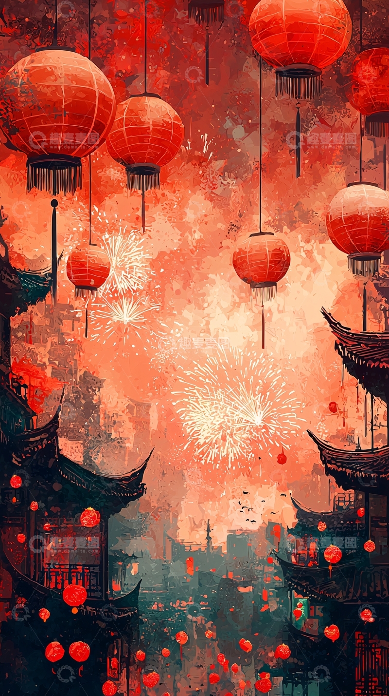 高清大图下载【趣麦麦图】红灯笼古镇夜景