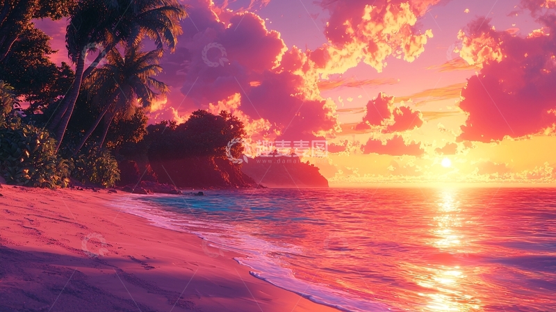 高清大图下载【趣麦麦图】热带海滩日落