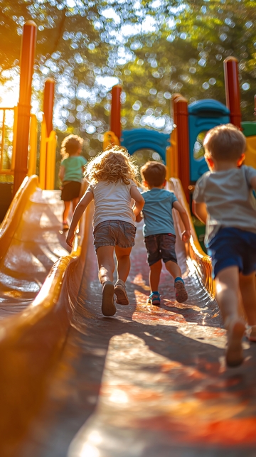 儿童在滑梯上玩耍