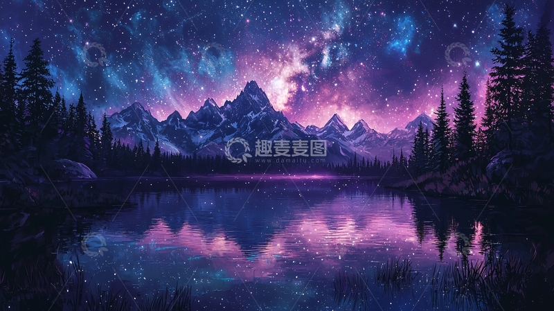高清大图下载【趣麦麦图】星空下的山峰湖泊