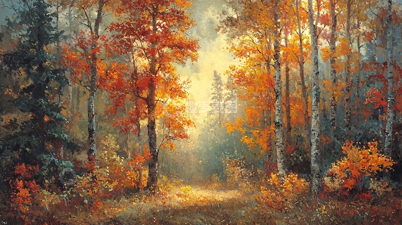 高清大图下载【趣麦麦图】秋季森林风景画