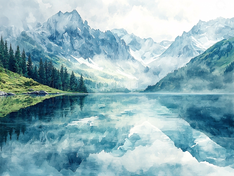 高清大图下载【趣麦麦图】宁静湖面山景如画