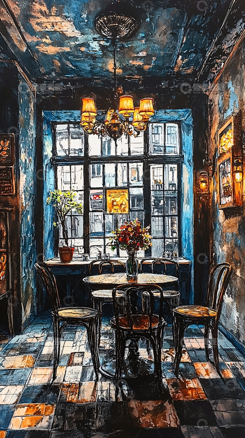 高清大图下载【趣麦麦图】蓝色调复古咖啡馆