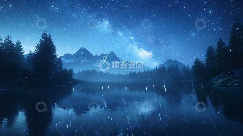 高清大图下载【趣麦麦图】星空下的宁静湖泊