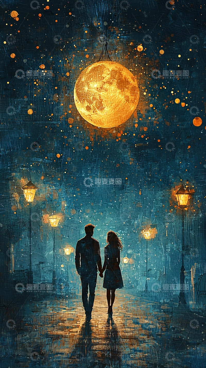 高清大图下载【趣麦麦图】浪漫星空下牵手漫步