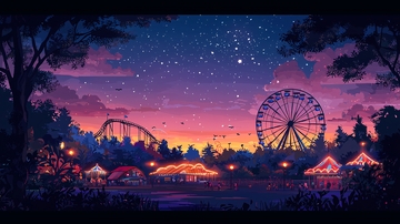 梦幻星空下的游乐园夜景