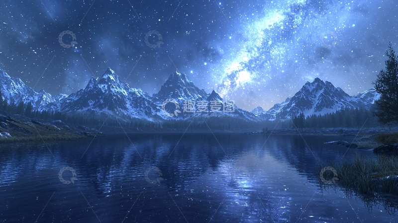 高清大图下载【趣麦麦图】星空下的雪山湖泊31
