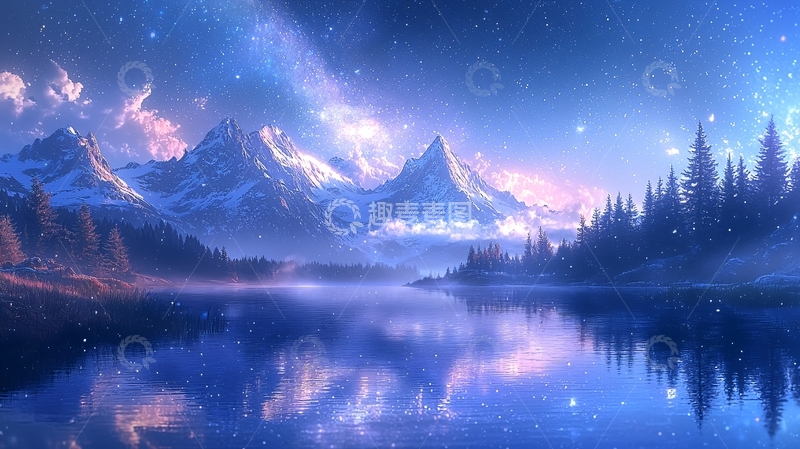 高清大图下载【趣麦麦图】梦幻雪山湖泊