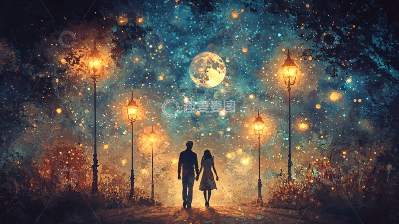 高清大图下载【趣麦麦图】星空下牵手漫步