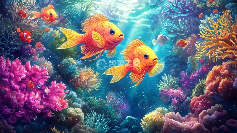 高清大图下载【趣麦麦图】色彩斑斓的珊瑚礁鱼群