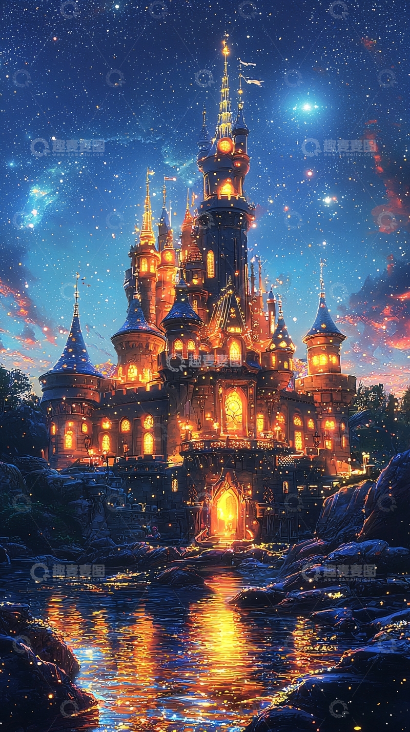 高清大图下载【趣麦麦图】梦幻星空下的城堡