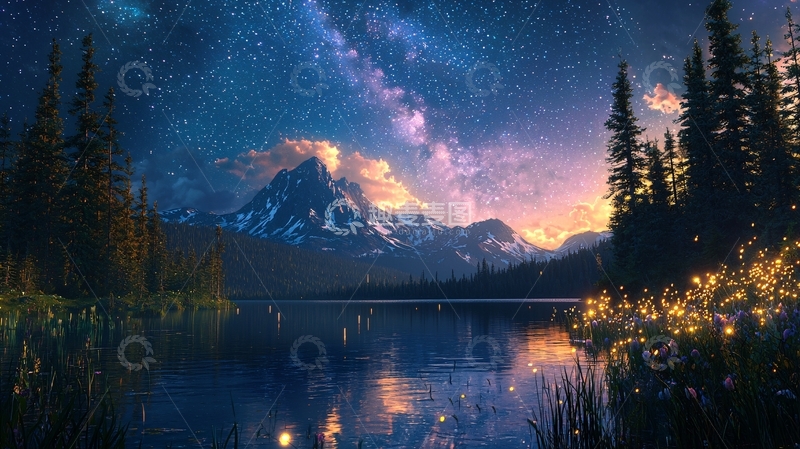 高清大图下载【趣麦麦图】星空下的宁静湖泊