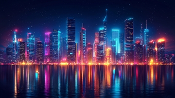 霓虹灯下的未来都市夜景
