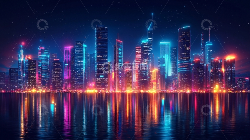高清大图下载【趣麦麦图】霓虹灯下的未来都市夜景