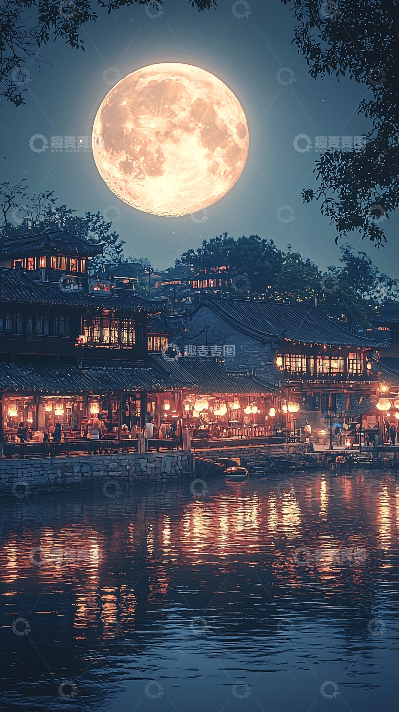高清大图下载【趣麦麦图】月夜古镇
